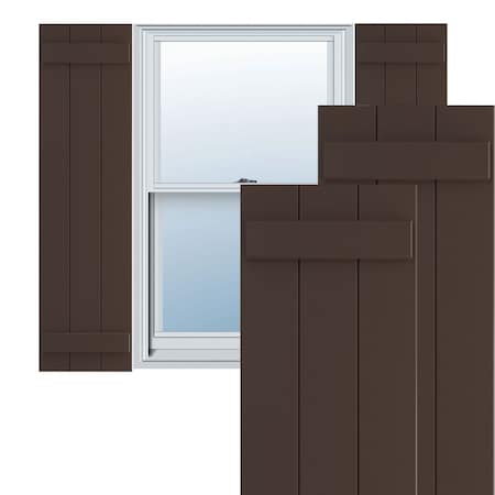 True Fit PVC Three Board Joined Board-n-Batten Shutters, Raisin Brown, 16 1/8W X 54H